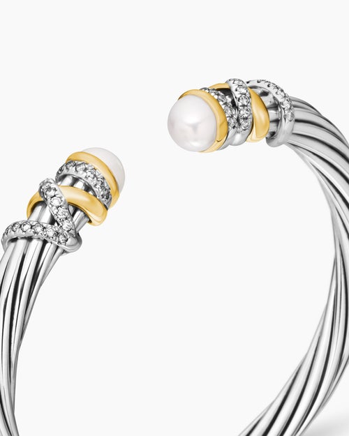 Womens Helena Bracelet in Sterling Silver with 18K Yellow Gold, Pearls and Diamonds, 6mm