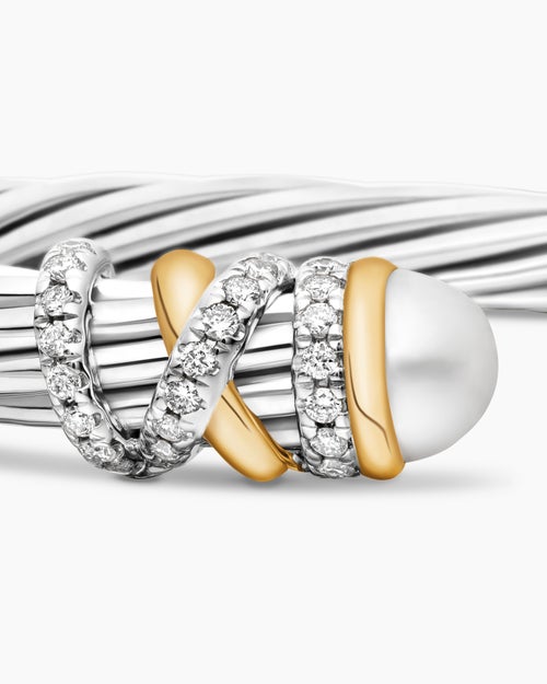 Womens Helena Bracelet in Sterling Silver with 18K Yellow Gold, Pearls and Diamonds, 6mm
