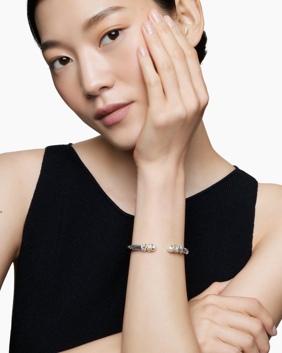 Helena Bracelet in Sterling Silver with 18K Yellow Gold, Pearls and Diamonds, 6mm