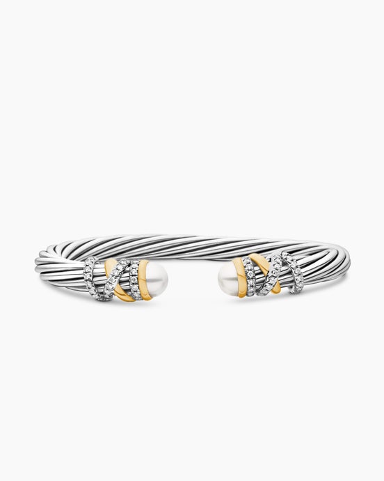 Helena Bracelet in Sterling Silver with 18K Yellow Gold, Pearls and Diamonds, 6mm