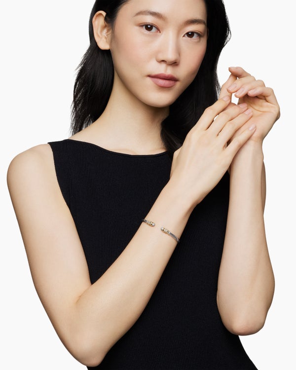 Helena Bracelet in Sterling Silver with 18K Yellow Gold and Diamonds, 4mm