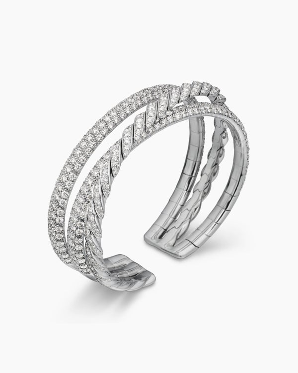 Sculpted Cable Flex Three Row Bracelet in 18K White Gold, 18.5mm