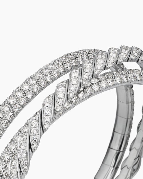 Womens Sculpted Cable Flex Three Row Bracelet in 18K White Gold with Diamonds, 18.5mm