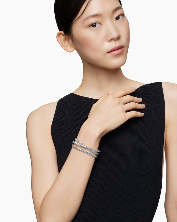 Sculpted Cable Flex Three Row Bracelet in 18K White Gold, 18.5mm