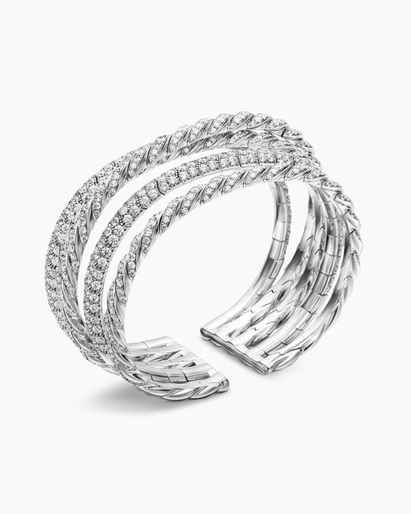 Sculpted Cable Flex Five Row Bracelet in 18K White Gold with Diamonds, 28.6mm