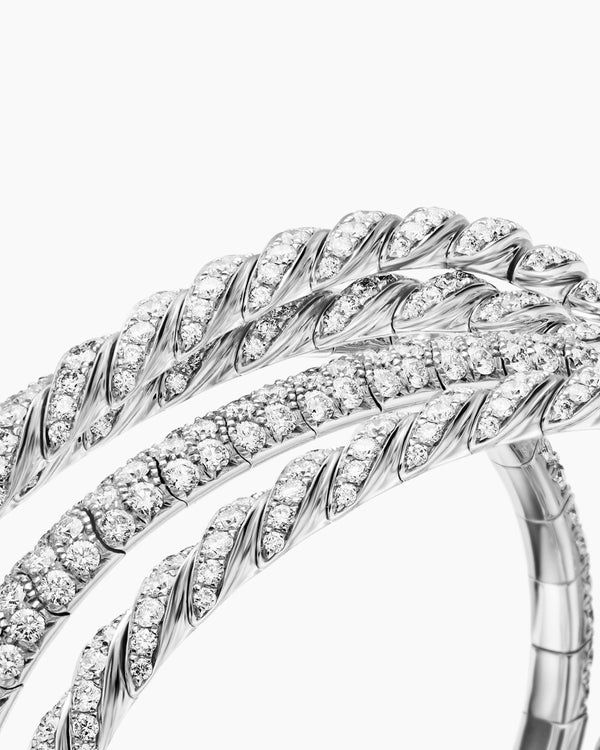 Sculpted Cable Flex Five Row Bracelet in 18K White Gold with Diamonds, 28.6mm