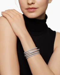 Sculpted Cable Linked Cord Bracelet in Black Nylon with Sterling Silver and 14K Yellow Gold, 8.7mm