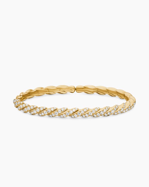 Womens Sculpted Cable Flex Bracelet in 18K Yellow Gold with Diamonds, 5mm