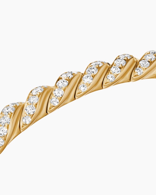 Womens Sculpted Cable Flex Bracelet in 18K Yellow Gold with Diamonds, 5mm