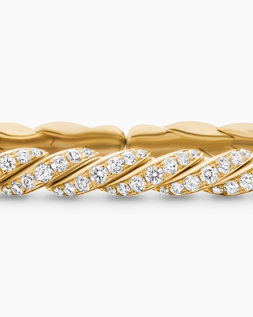 Womens Sculpted Cable Flex Bracelet in 18K Yellow Gold with Diamonds, 5mm