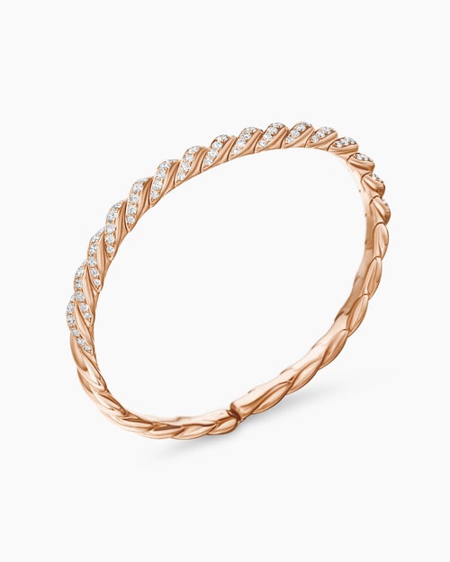 Womens Sculpted Cable Flex Bracelet in 18K Rose Gold with Diamonds, 5mm