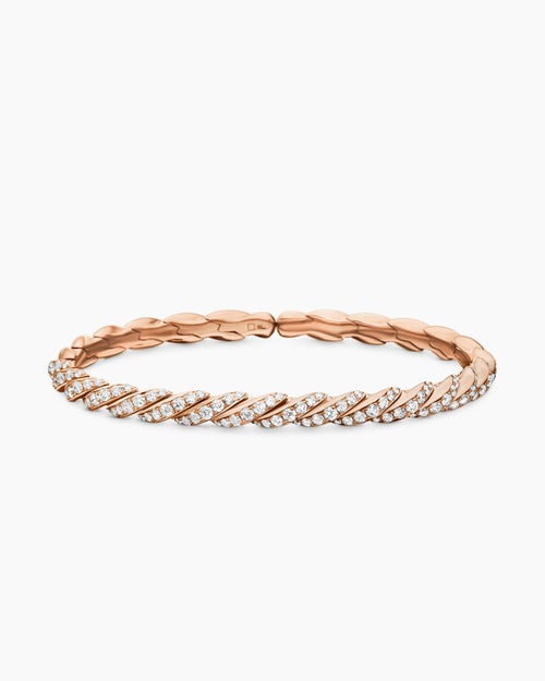 Womens Sculpted Cable Flex Bracelet in 18K Rose Gold with Diamonds, 5mm