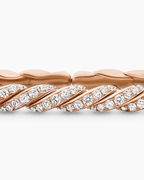 Womens Sculpted Cable Flex Bracelet in 18K Rose Gold with Diamonds, 5mm