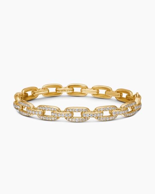 Womens Stax Chain Link Bracelet in 18K Yellow Gold with Diamonds, 7mm