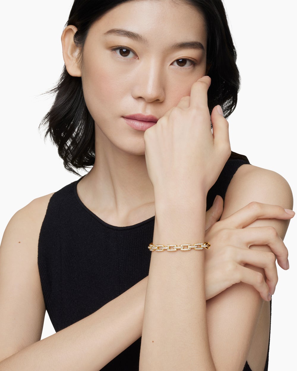 Womens Stax Chain Link Bracelet in 18K Yellow Gold with Diamonds, 7mm