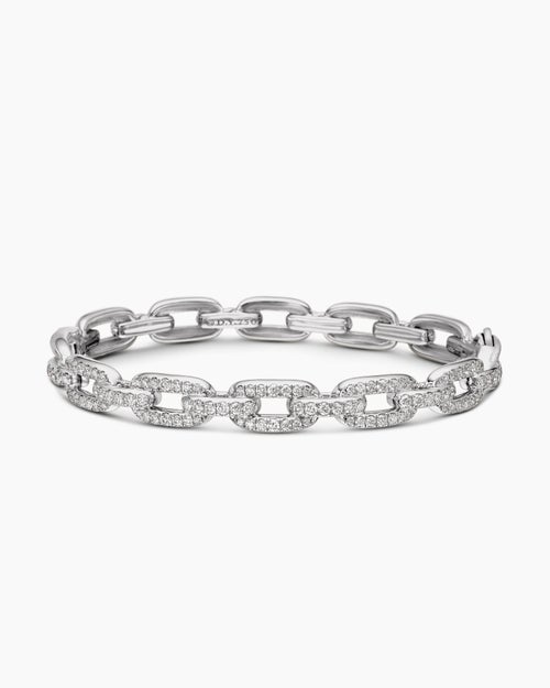 Womens Stax Chain Link Bracelet in 18K White Gold with Diamonds, 7mm