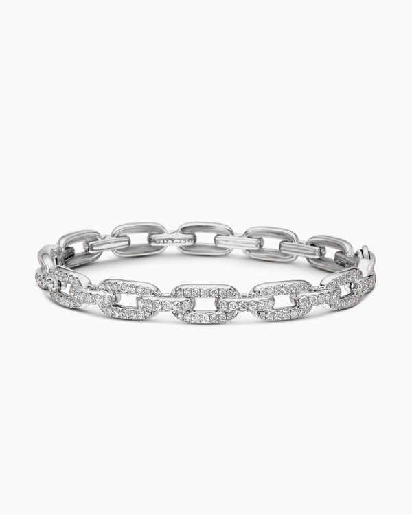 Stax Chain Link Bracelet in 18K White Gold with Diamonds, 7mm