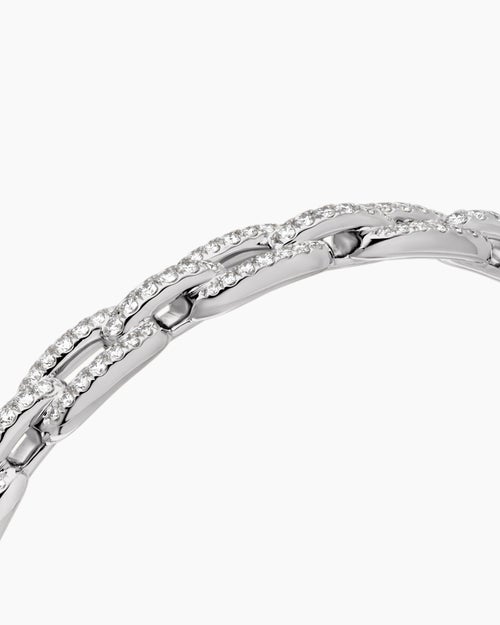 Womens Stax Chain Link Bracelet in 18K White Gold with Diamonds, 7mm