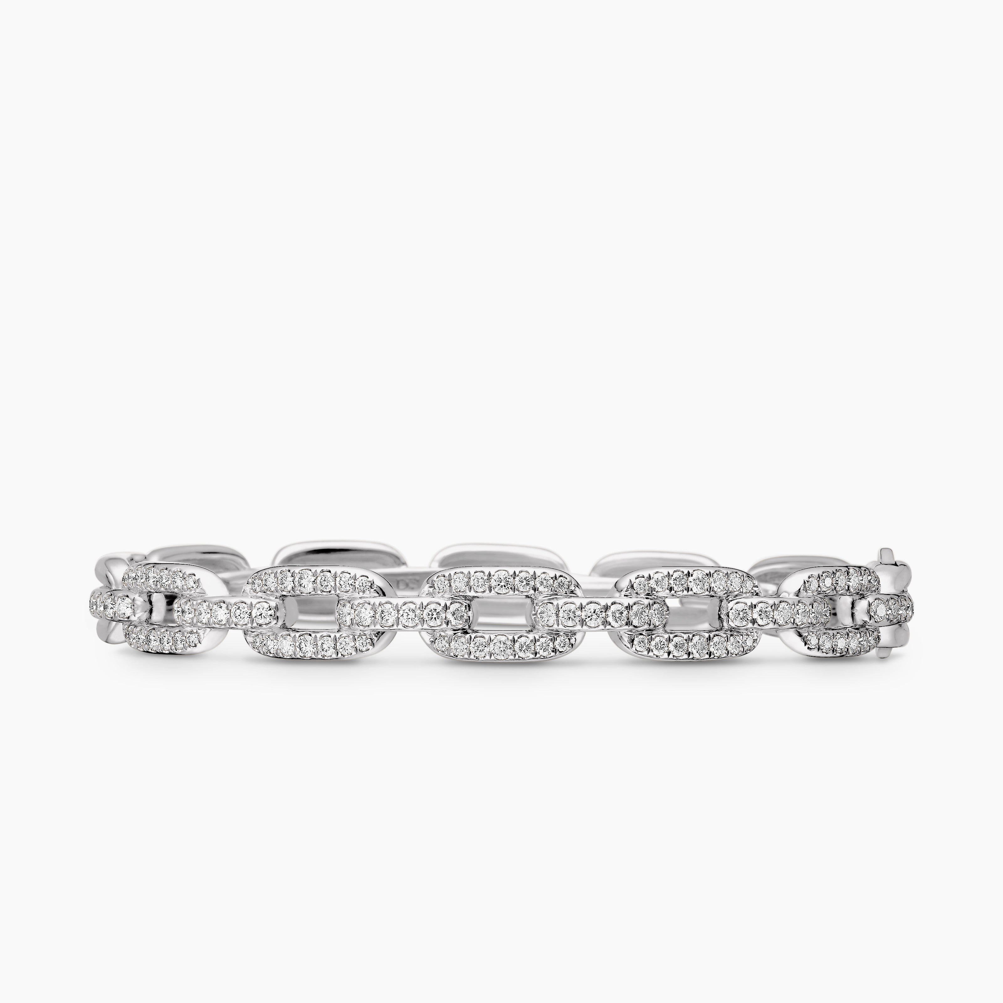 Womens Stax Chain Link Bracelet in 18K White Gold with Diamonds, 7mm