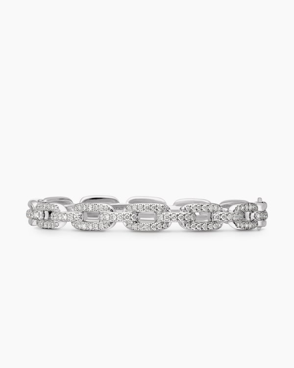 Stax Chain Link Bracelet in 18K White Gold with Diamonds, 7mm