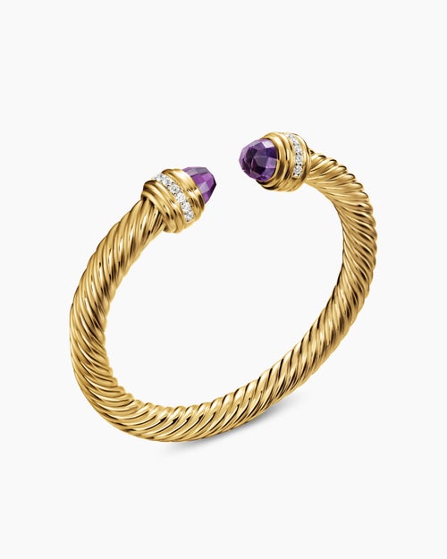 Womens Classic Cablespira Bracelet in 18K Yellow Gold with Diamonds, 7mm