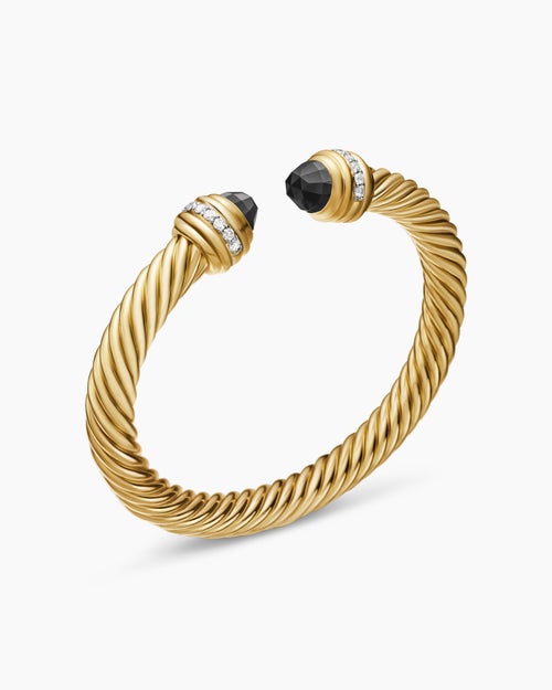 Womens Classic Cablespira Bracelet in 18K Yellow Gold with Diamonds, 7mm