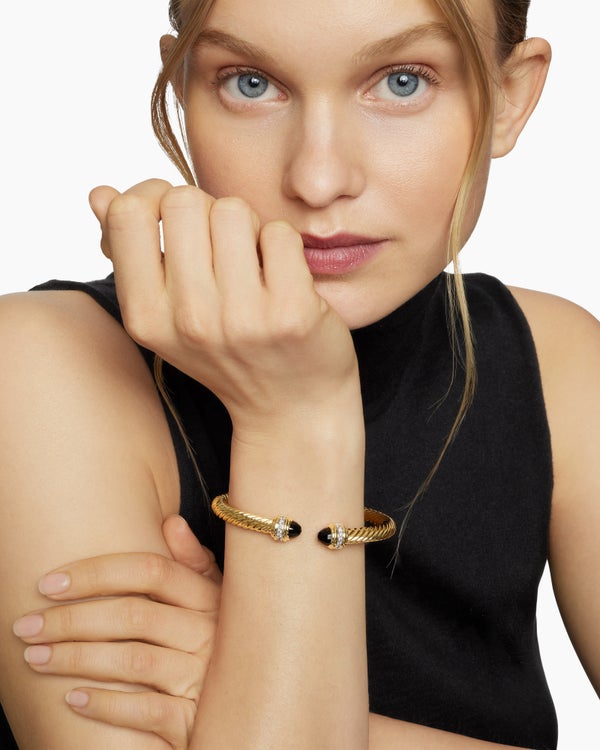 Classic Cablespira Bracelet in 18K Yellow Gold with Diamonds, 7mm