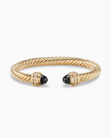 Classic Cablespira® Bracelet in 18K Yellow Gold with Black Onyx and Diamonds, 7mm