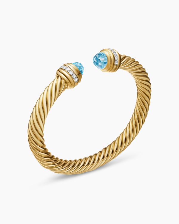 Classic Cablespira Bracelet in 18K Yellow Gold with Diamonds, 7mm