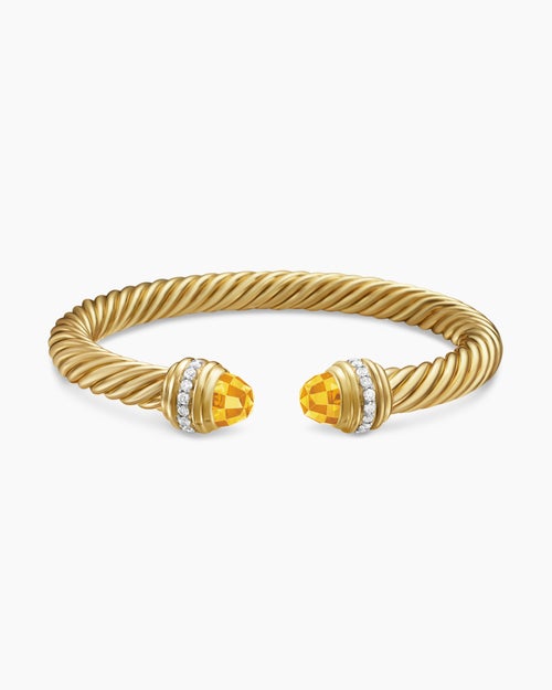 Womens Classic Cablespira Bracelet in 18K Yellow Gold with Diamonds, 7mm