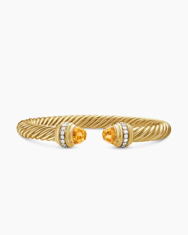 Classic Cablespira Bracelet in 18K Yellow Gold with Diamonds, 7mm