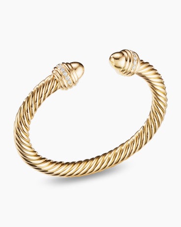Classic Cablespira® Bracelet in 18K Yellow Gold with Gold Domes and Diamonds, 7mm