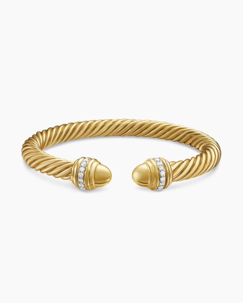 Womens Classic Cablespira Bracelet in 18K Yellow Gold with Diamonds, 7mm