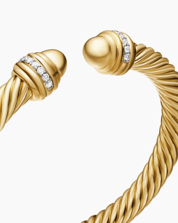 Classic Cablespira Bracelet in 18K Yellow Gold with Diamonds, 7mm