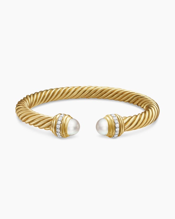Classic Cablespira® Bracelet in 18K Yellow Gold with Pearls and Diamonds, 7mm