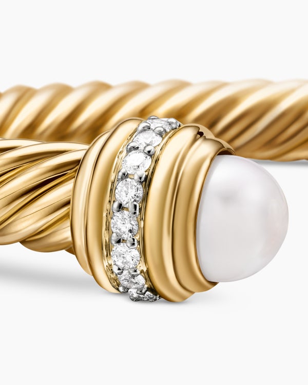 Classic Cablespira® Bracelet in 18K Yellow Gold with Pearls and Diamonds, 7mm