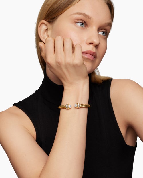 Bracelet Cablespira® classique en or jaune 18 carats avec perles et diamants, 7 mm