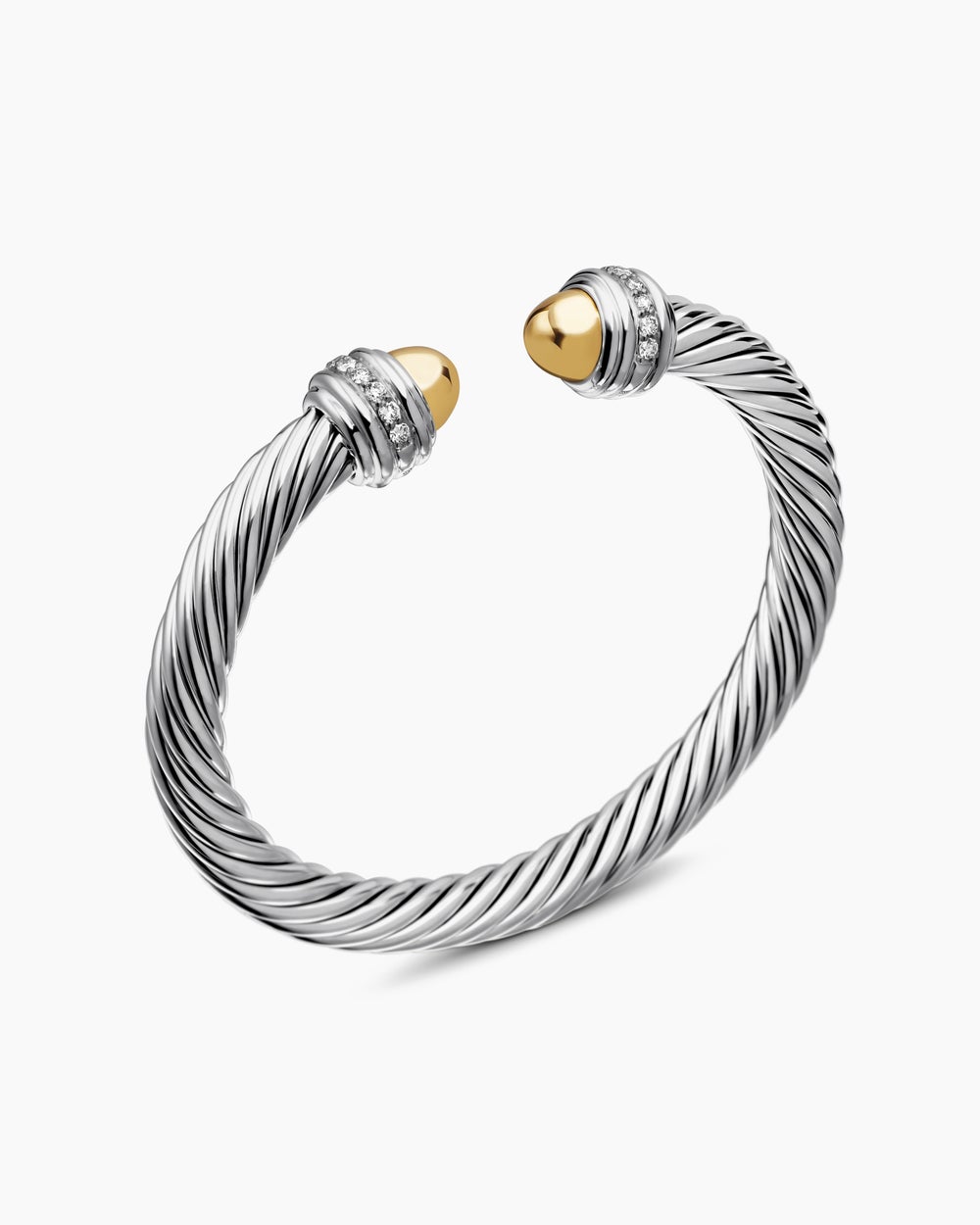 Bracelet Classic Cable en argent sterling avec or jaune 14 carats et diamants, 7 mm femmes
