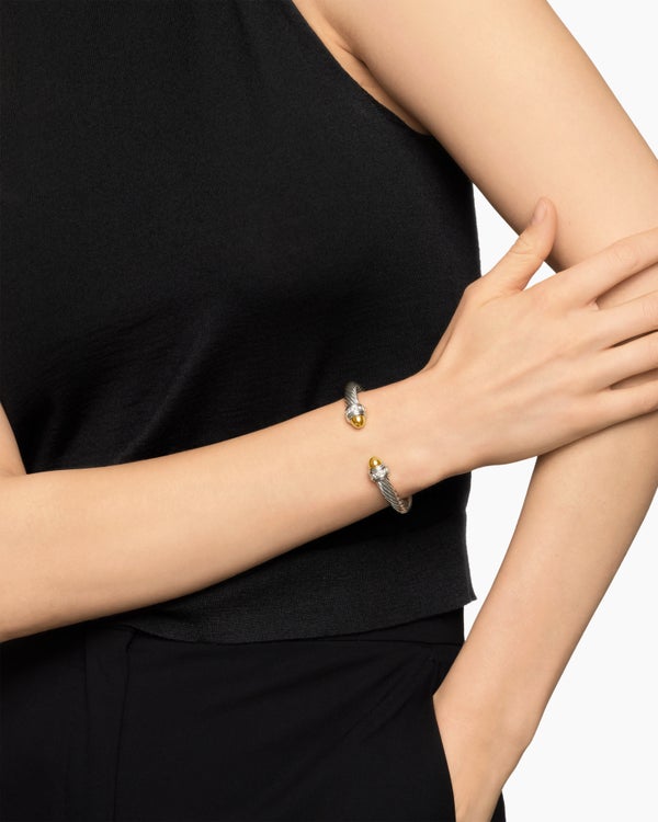 Classic Cable Bracelet in Sterling Silver with Black Onyx and Diamonds, 7mm