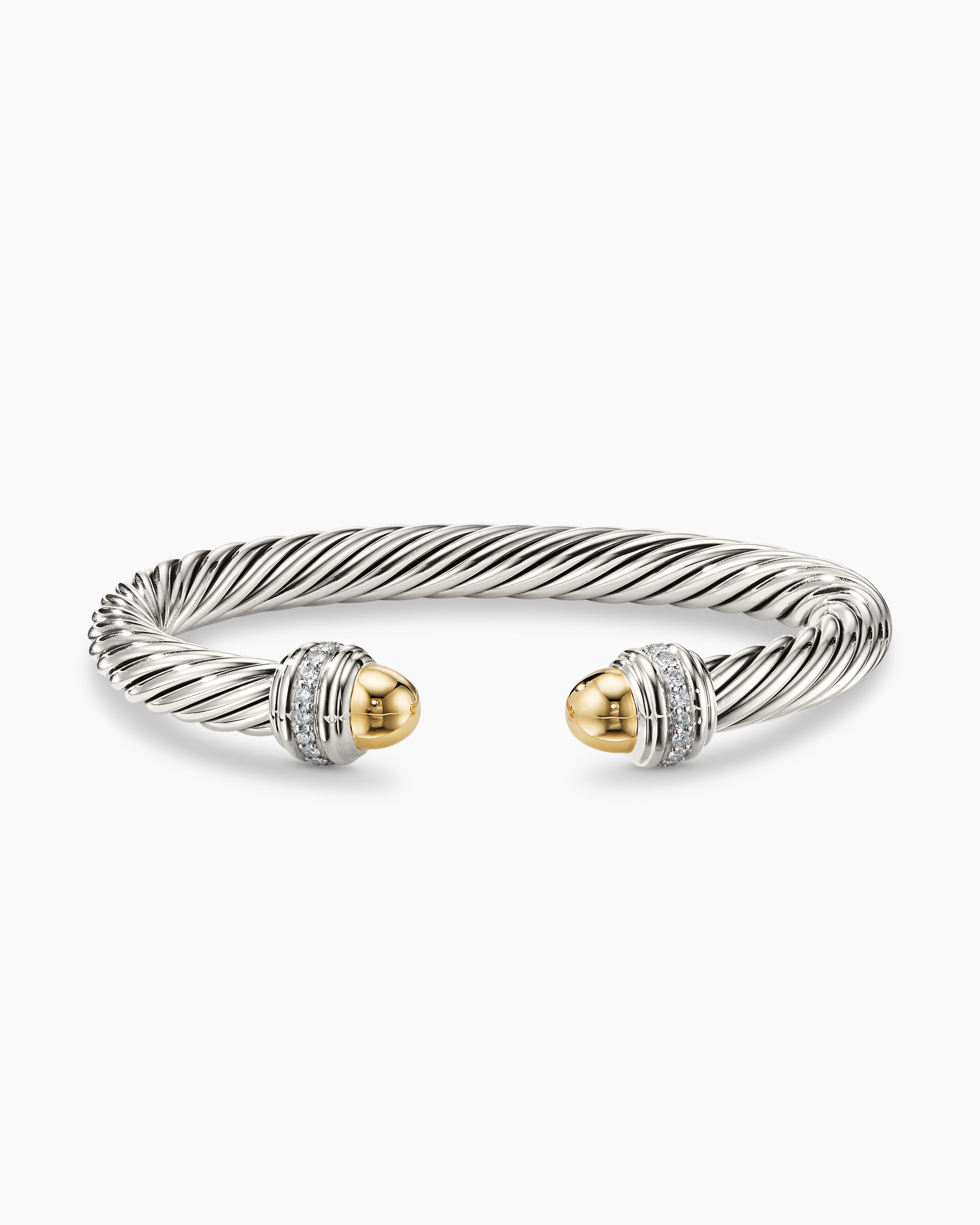 Classic Cable Bracelet in Sterling Silver with 14K Yellow Gold and  Diamonds, 7mm | David Yurman