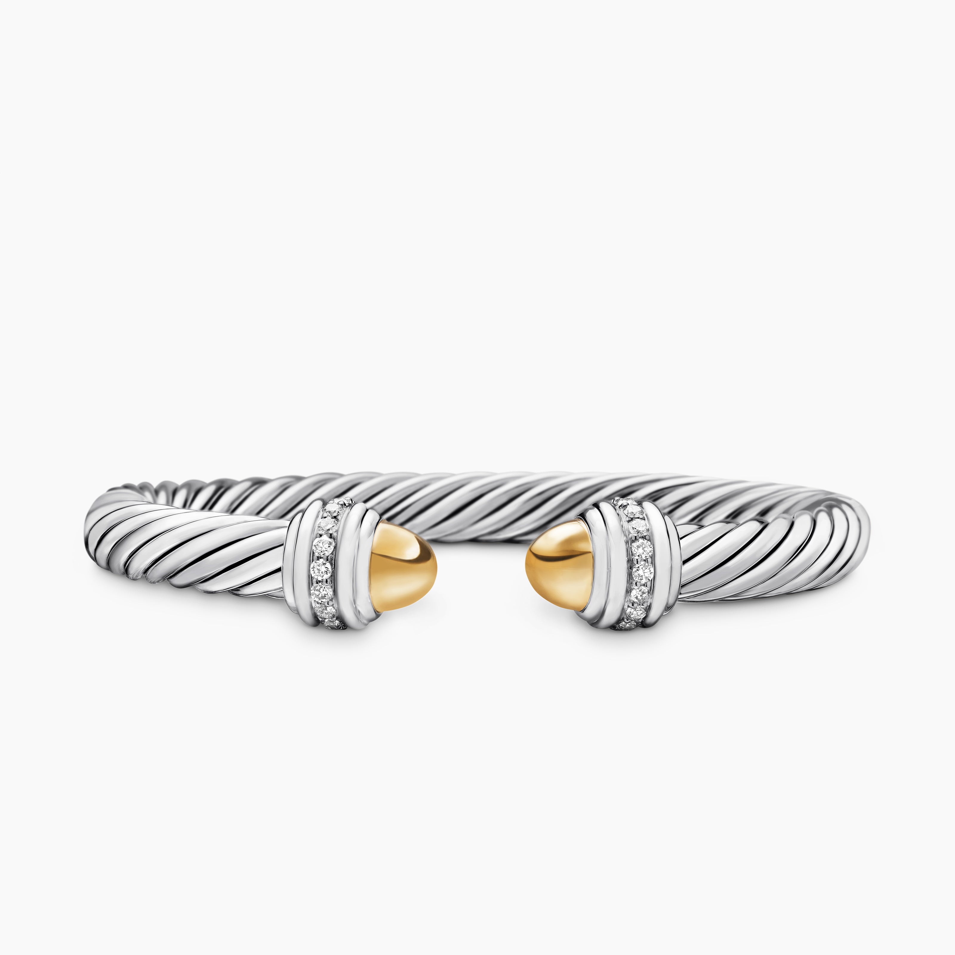 Womens Classic Cable Bracelet in Sterling Silver with 14K Yellow Gold and Diamonds, 7mm