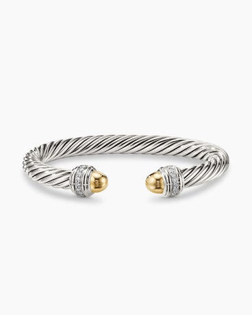 Classic Cable Bracelet in Sterling Silver with 14K Yellow Gold Domes and Diamonds, 7mm