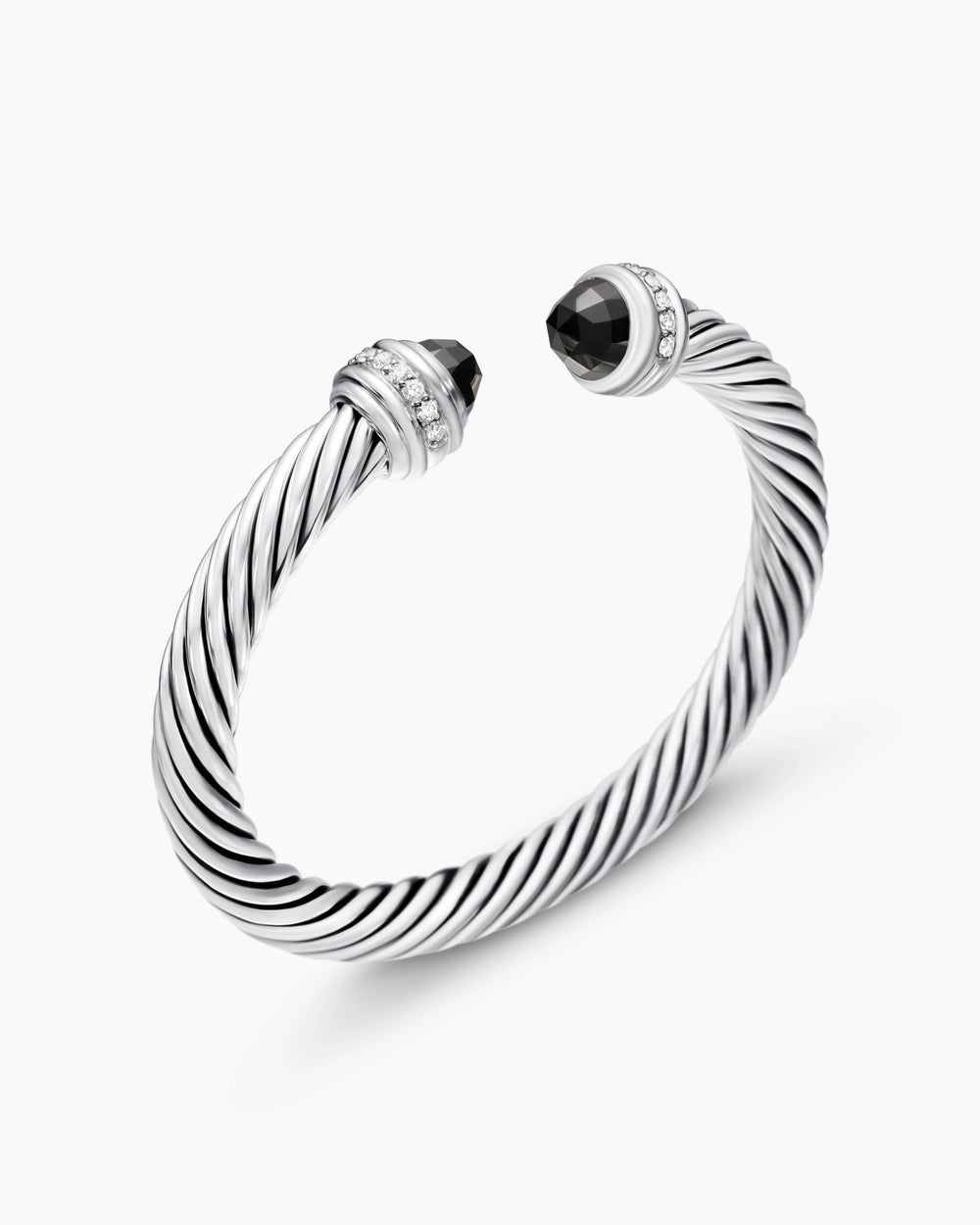 Womens Classic Cable Bracelet in Sterling Silver with Diamonds, 7mm