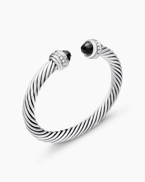 Womens Classic Cable Bracelet in Sterling Silver with Diamonds, 7mm