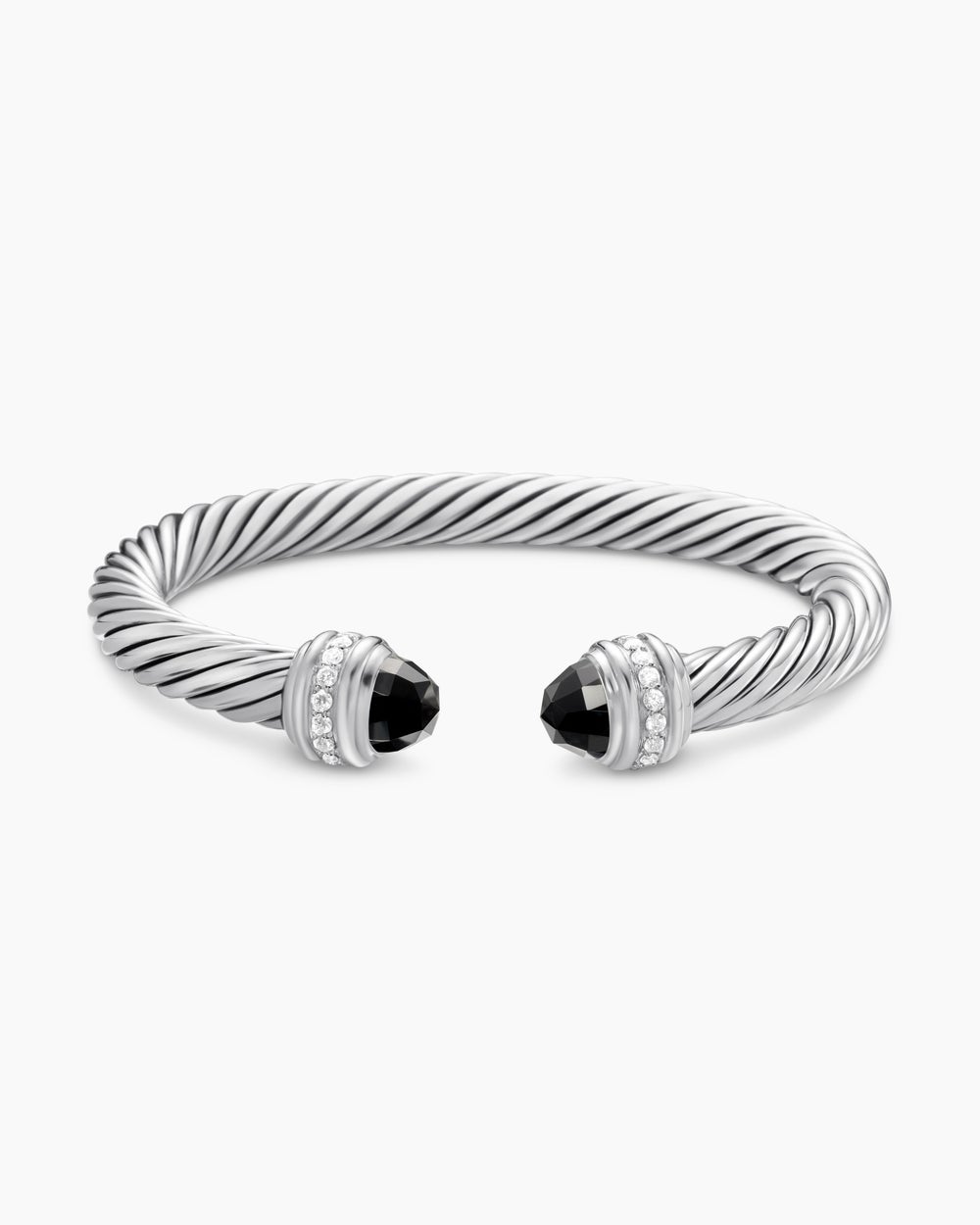 Womens Classic Cable Bracelet in Sterling Silver with Diamonds, 7mm