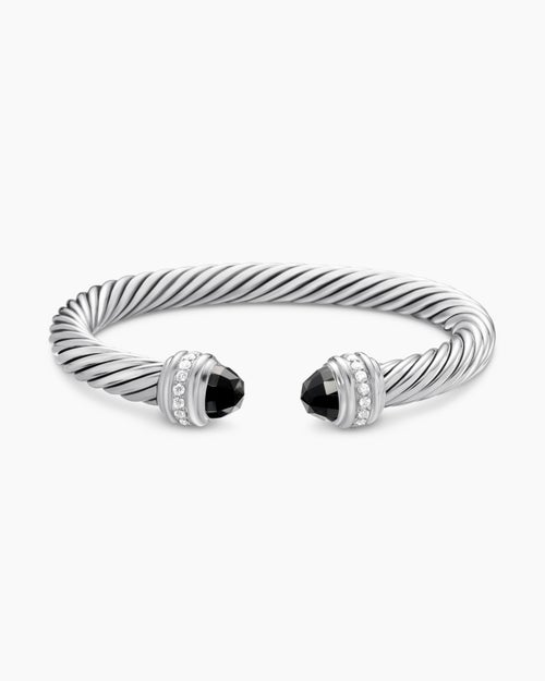 Womens Classic Cable Bracelet in Sterling Silver with Diamonds, 7mm
