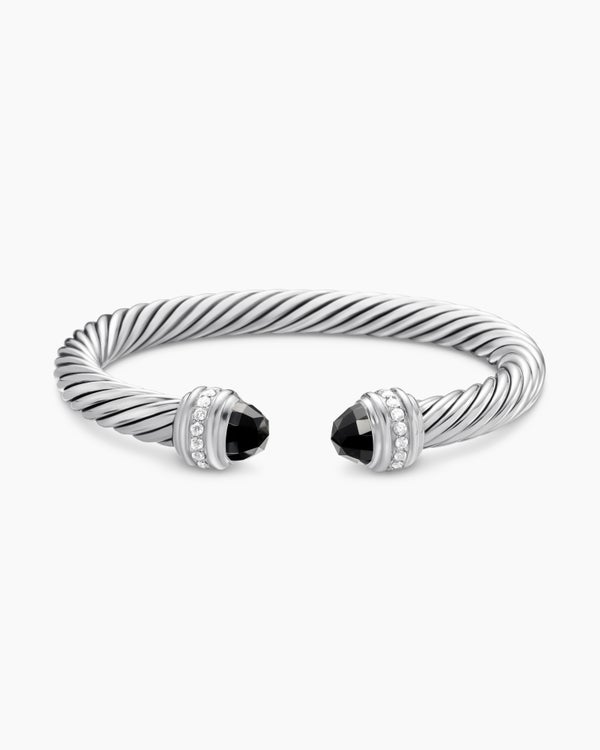 Classic Cable Bracelet in Sterling Silver with Diamonds, 7mm