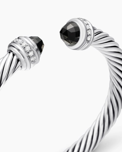 Womens Classic Cable Bracelet in Sterling Silver with Diamonds, 7mm