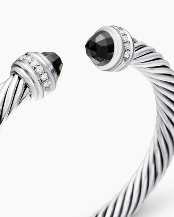 Classic Cable Bracelet in Sterling Silver with Diamonds, 7mm