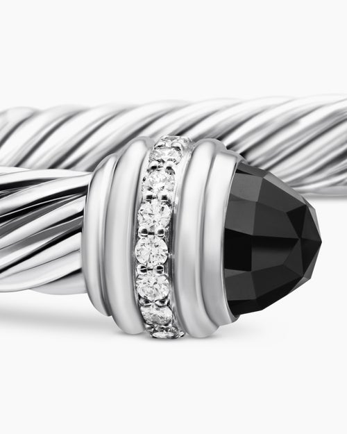 Womens Classic Cable Bracelet in Sterling Silver with Diamonds, 7mm